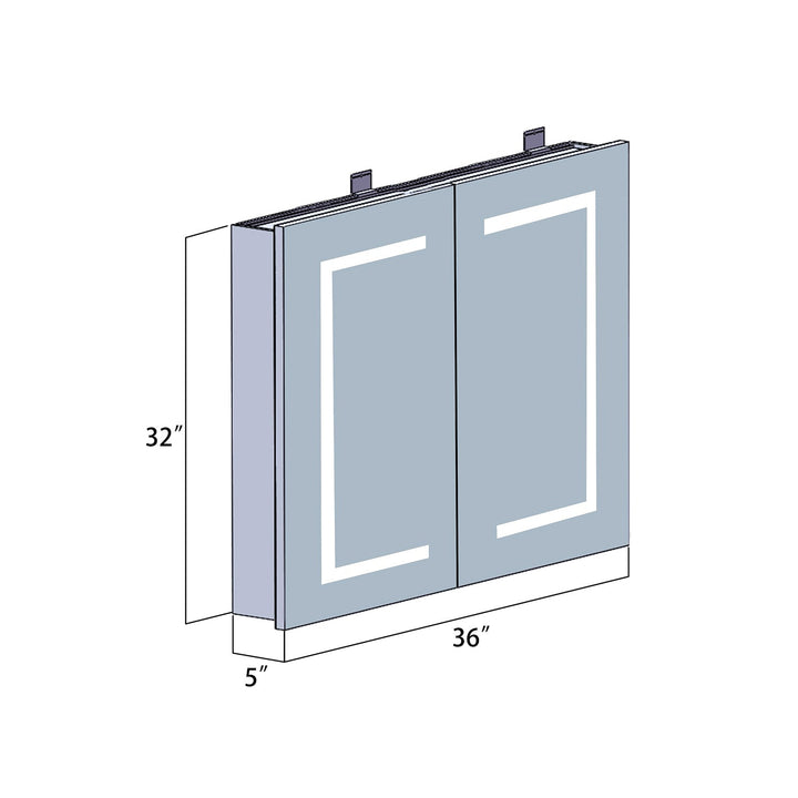 Vinnova 36" Rectangle Frameless Lighted Medicine Cabinet Wall Mounted Mirror