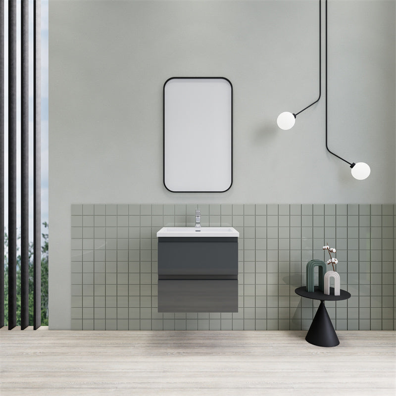Magpie Floating Vanity in High Gloss Gray (24-84 inches)