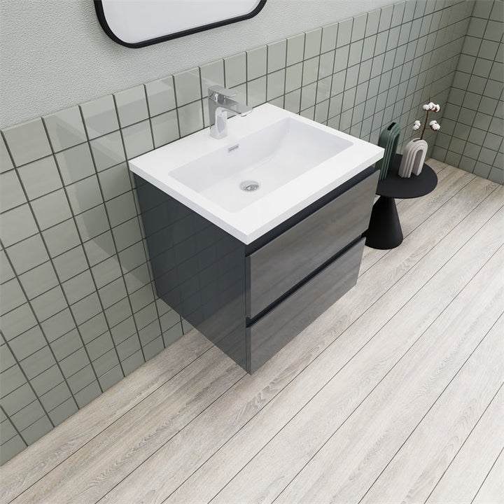 Magpie Floating Vanity in High Gloss Gray (24-84 inches)