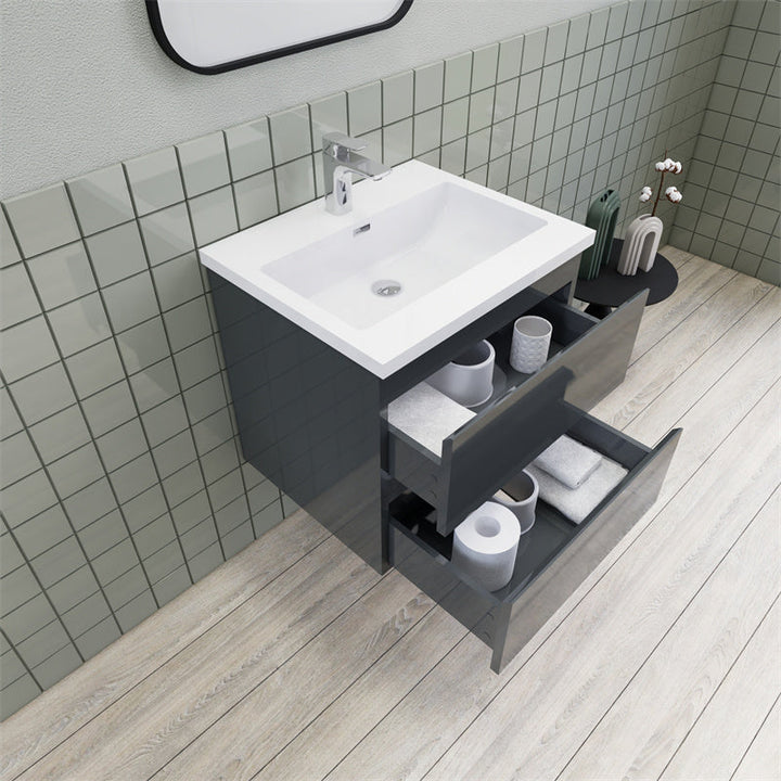 Magpie Floating Vanity in High Gloss Gray (24-84 inches)