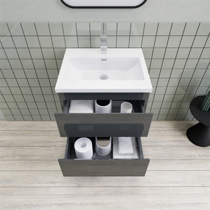Magpie Floating Vanity in High Gloss Gray (24-84 inches)