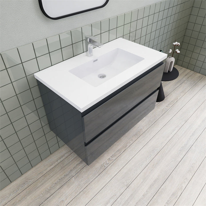 Magpie Floating Vanity in High Gloss Gray (24-84 inches)
