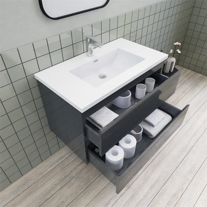 Magpie Floating Vanity in High Gloss Gray (24-84 inches)