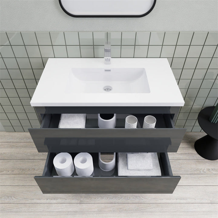 Magpie Floating Vanity in High Gloss Gray (24-84 inches)