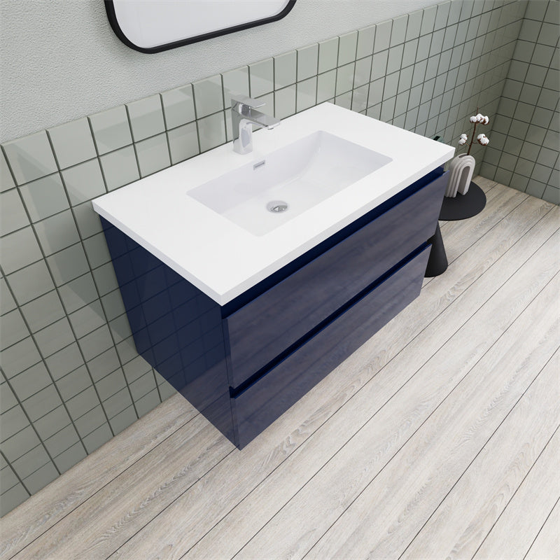 Magpie Floating Vanity in High Gloss Blue (24-84 inches)