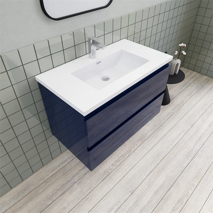 Magpie Floating Vanity in High Gloss Blue (24-84 inches)
