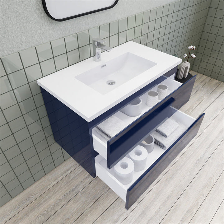 Magpie Floating Vanity in High Gloss Blue (24-84 inches)