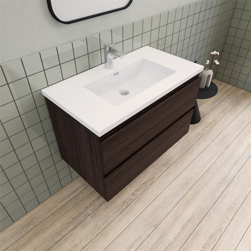 36" Magpie Floating Vanity in Dark Grey Oak