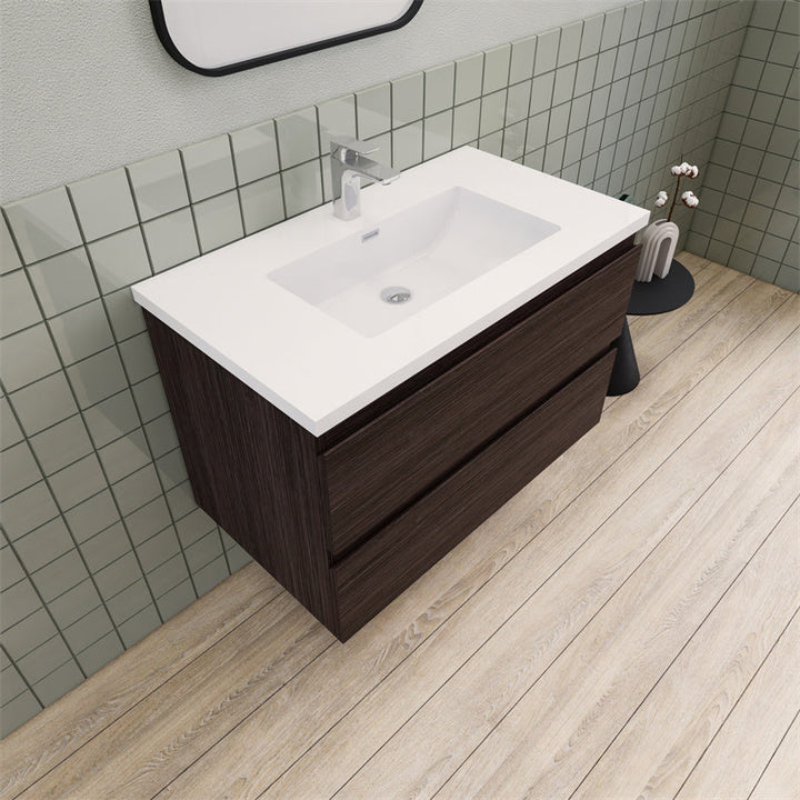 36" Magpie Floating Vanity in Dark Grey Oak
