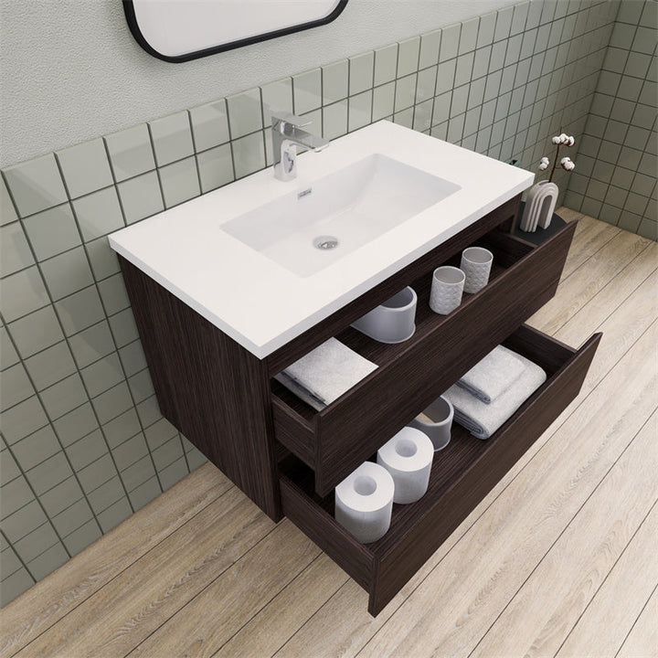 36" Magpie Floating Vanity in Dark Grey Oak