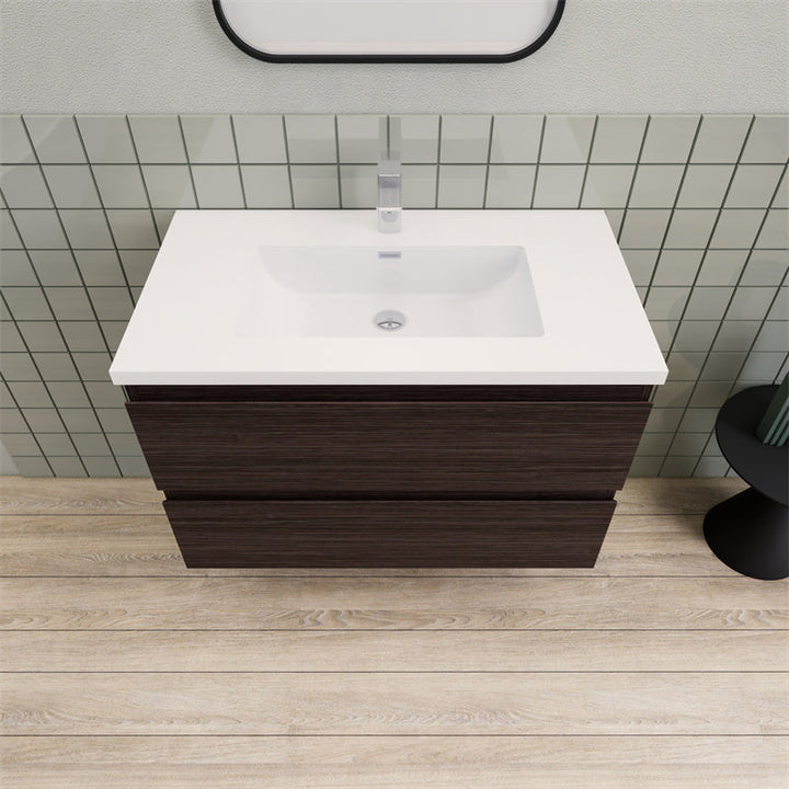 36" Magpie Floating Vanity in Dark Grey Oak