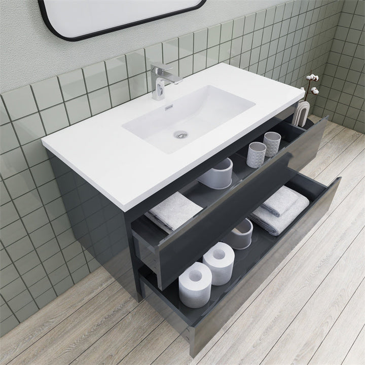 Magpie Floating Vanity in High Gloss Gray (24-84 inches)