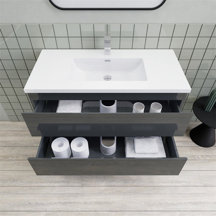 Magpie Floating Vanity in High Gloss Gray (24-84 inches)