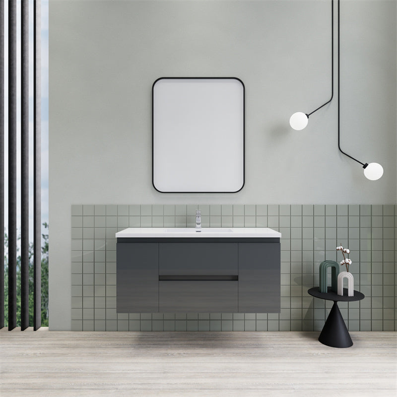 Magpie Floating Vanity in High Gloss Gray (24-84 inches)