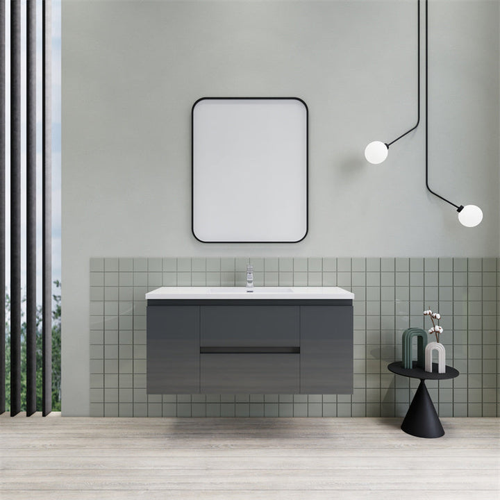 Magpie Floating Vanity in High Gloss Gray (24-84 inches)