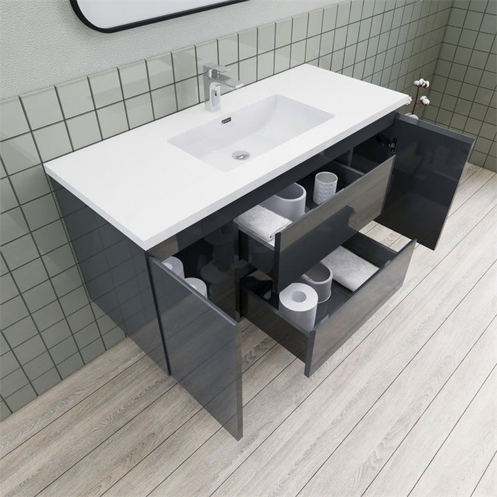 Magpie Floating Vanity in High Gloss Gray (24-84 inches)