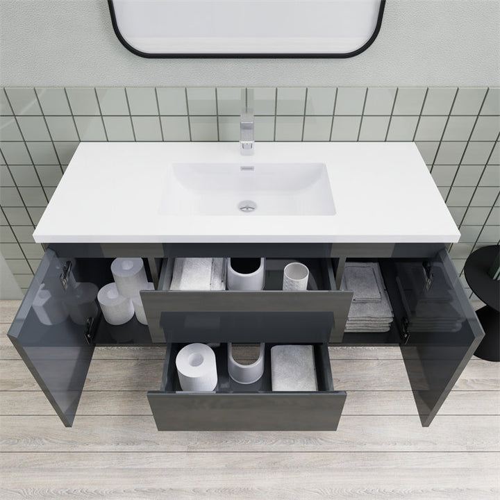 Magpie Floating Vanity in High Gloss Gray (24-84 inches)