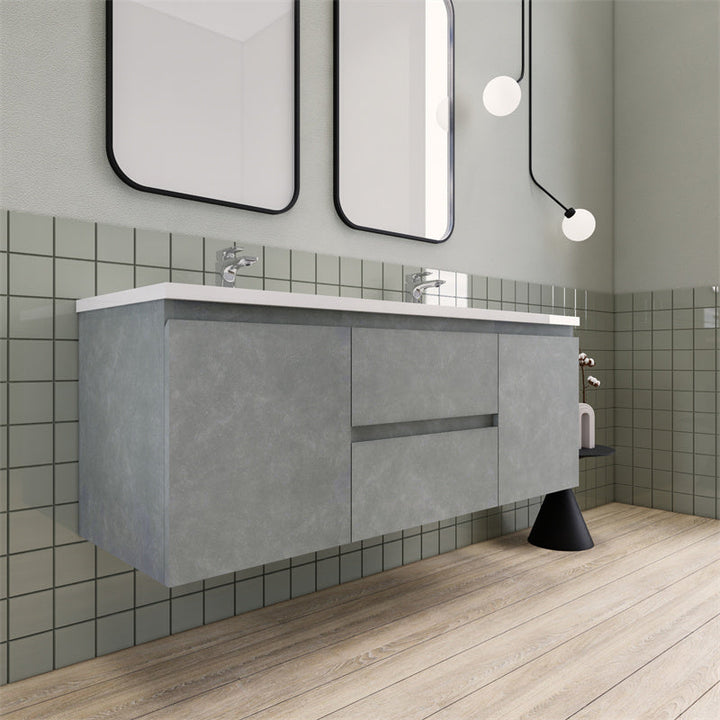 60" Double Sink Magpie Floating Vanity in Cement Gray