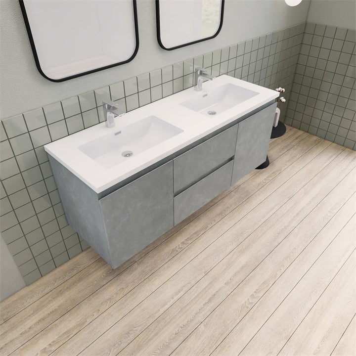 60" Double Sink Magpie Floating Vanity in Cement Gray