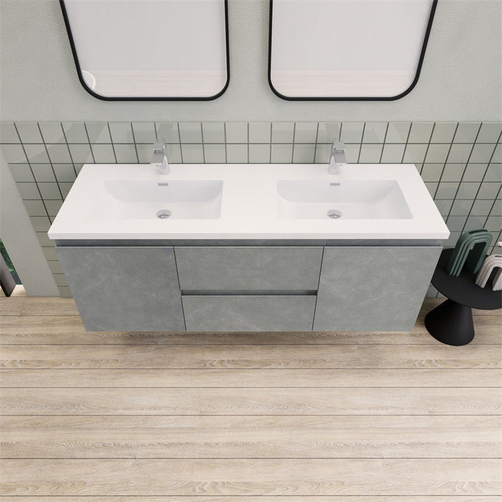 60" Double Sink Magpie Floating Vanity in Cement Gray