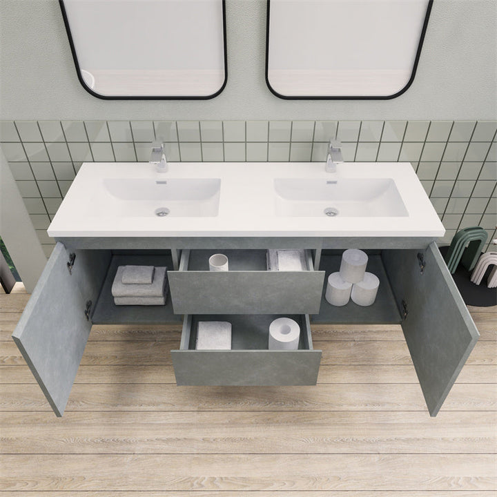 60" Double Sink Magpie Floating Vanity in Cement Gray