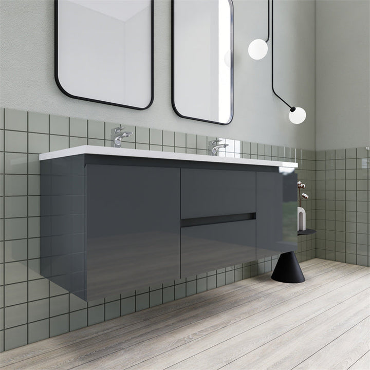 Magpie Floating Vanity in High Gloss Gray (24-84 inches)