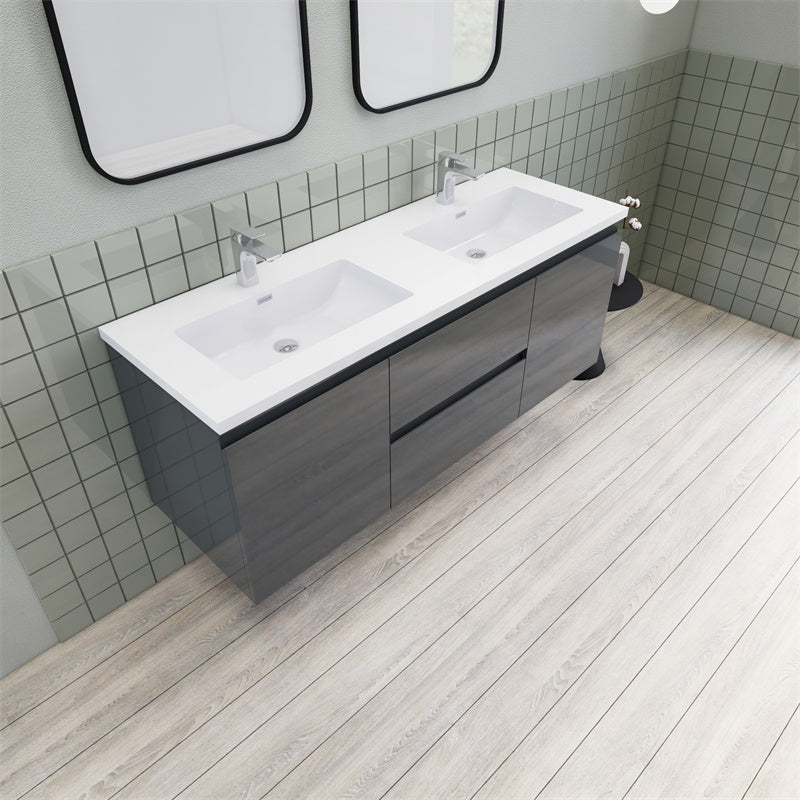 Magpie Floating Vanity in High Gloss Gray (24-84 inches)