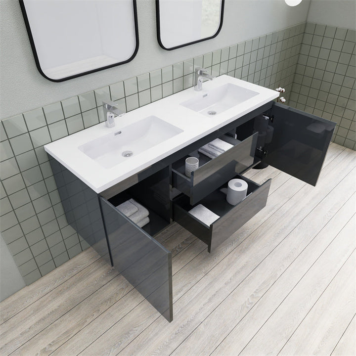 Magpie Floating Vanity in High Gloss Gray (24-84 inches)