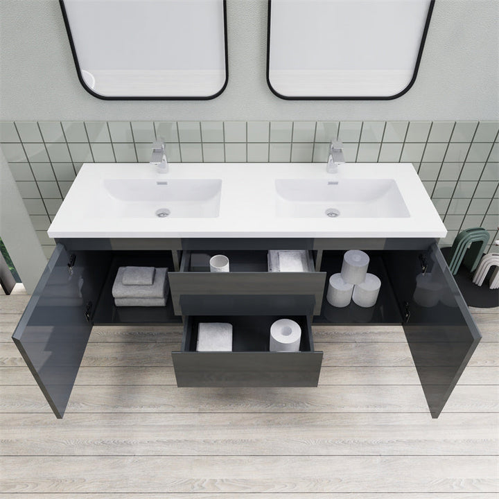 Magpie Floating Vanity in High Gloss Gray (24-84 inches)