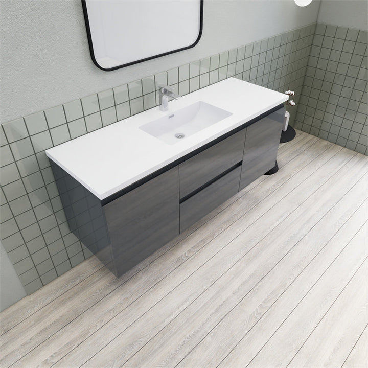 Magpie Floating Vanity in High Gloss Gray (24-84 inches)