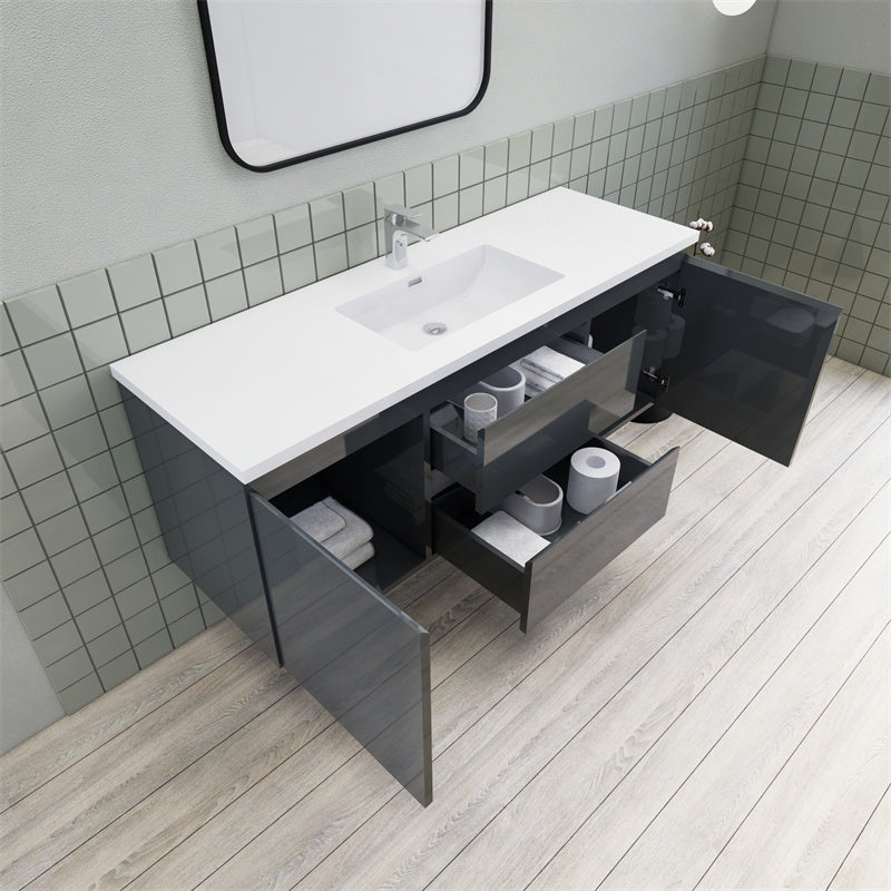 Magpie Floating Vanity in High Gloss Gray (24-84 inches)