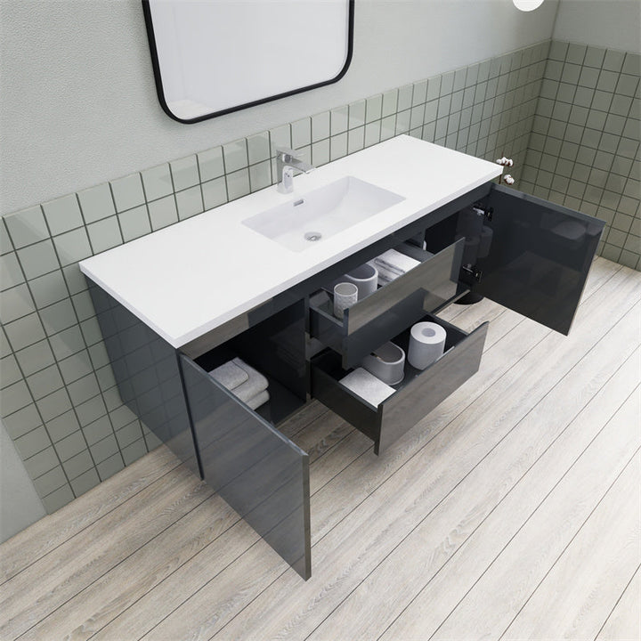 Magpie Floating Vanity in High Gloss Gray (24-84 inches)