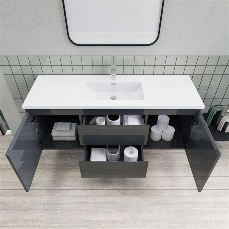 Magpie Floating Vanity in High Gloss Gray (24-84 inches)
