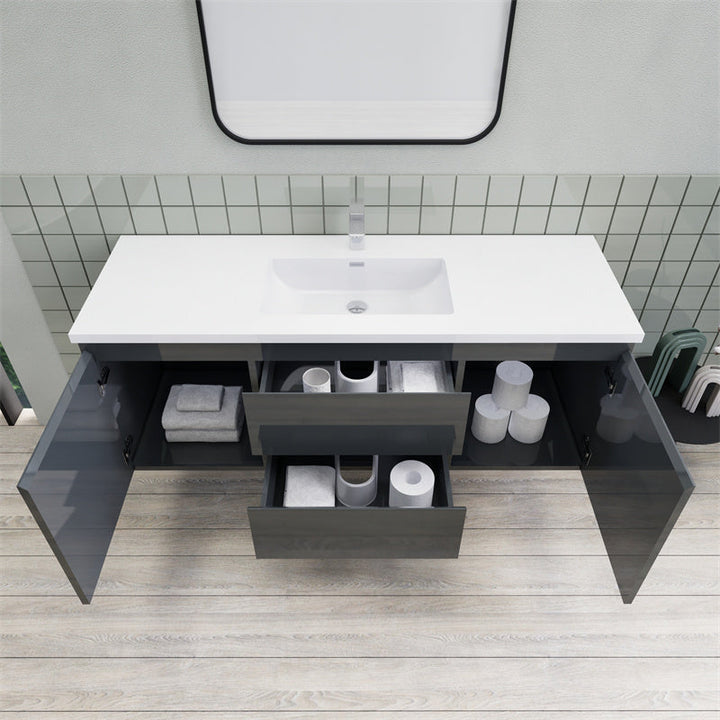 Magpie Floating Vanity in High Gloss Gray (24-84 inches)