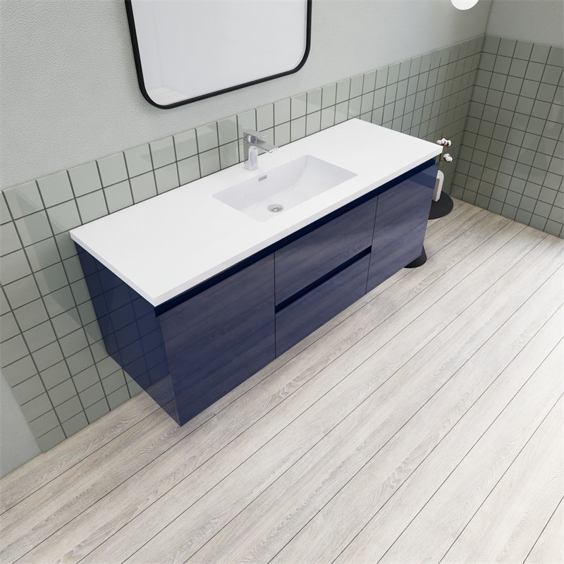 Magpie Floating Vanity in High Gloss Blue (24-84 inches)