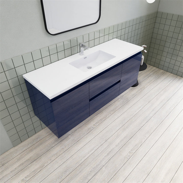 Magpie Floating Vanity in High Gloss Blue (24-84 inches)