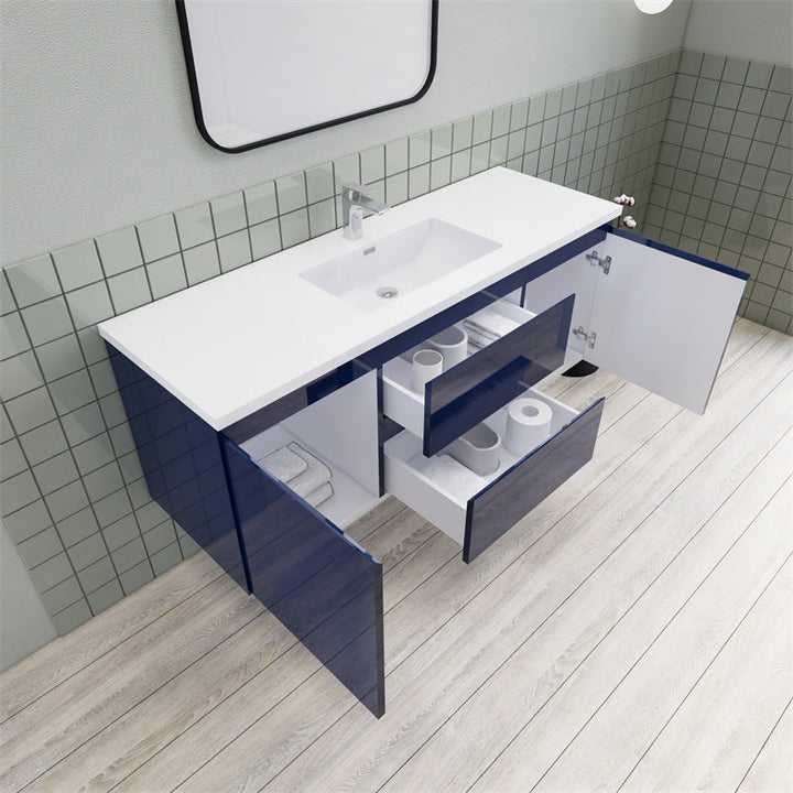 Magpie Floating Vanity in High Gloss Blue (24-84 inches)