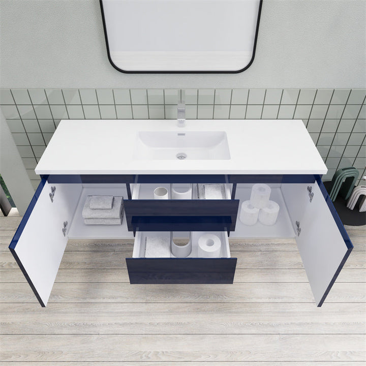 Magpie Floating Vanity in High Gloss Blue (24-84 inches)