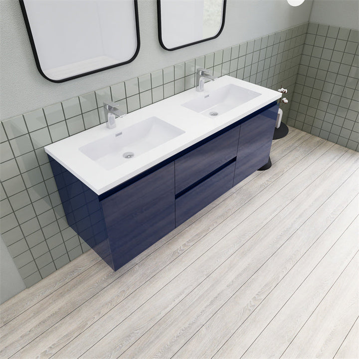 Magpie Floating Vanity in High Gloss Blue (24-84 inches)