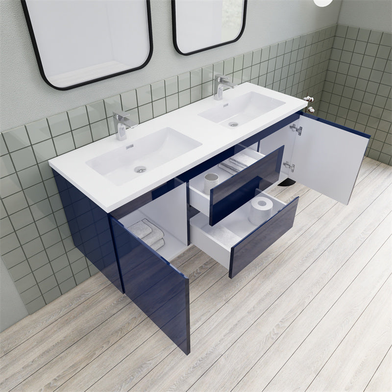 Magpie Floating Vanity in High Gloss Blue (24-84 inches)