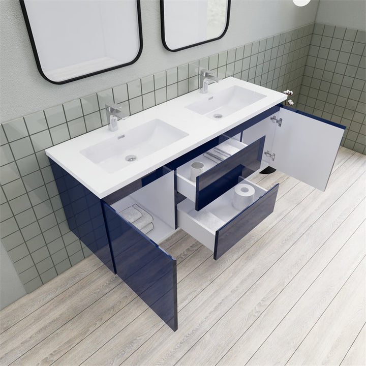 Magpie Floating Vanity in High Gloss Blue (24-84 inches)