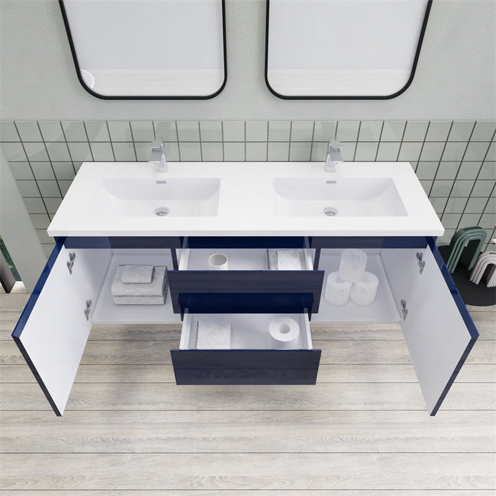 Magpie Floating Vanity in High Gloss Blue (24-84 inches)