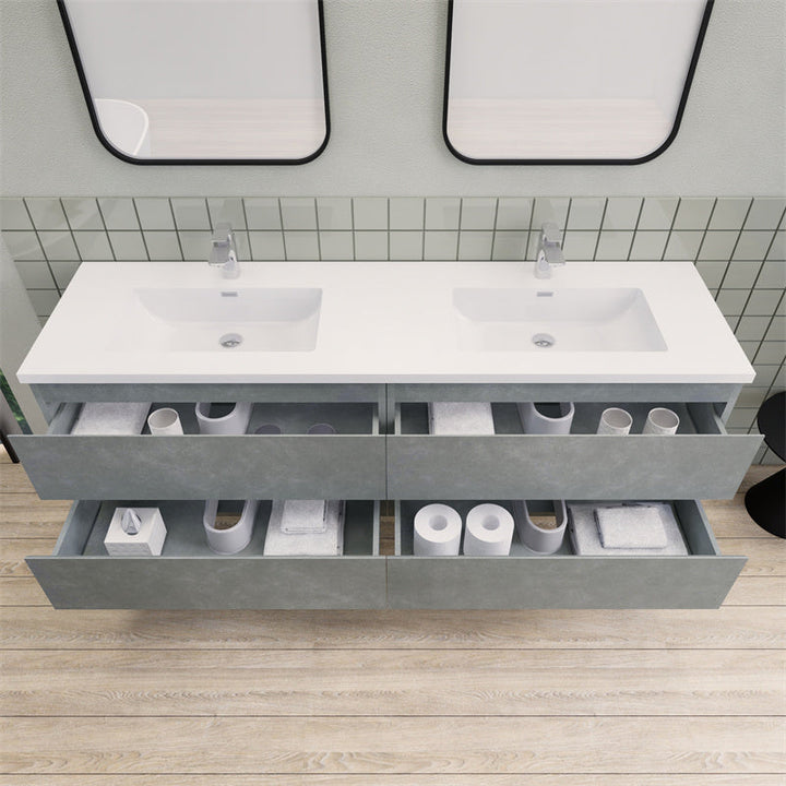 72" Double Sink Magpie Floating Vanity in Cement Gray