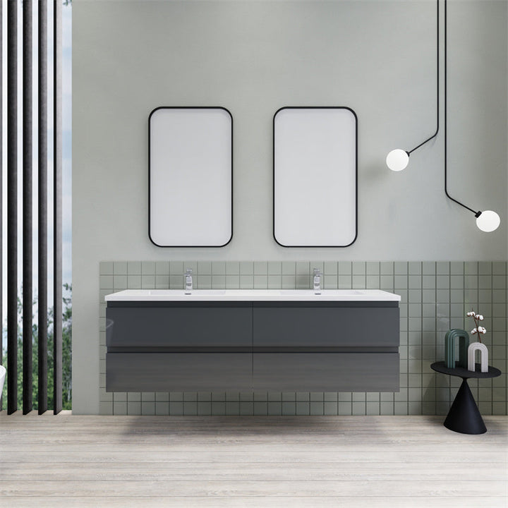 Magpie Floating Vanity in High Gloss Gray (24-84 inches)