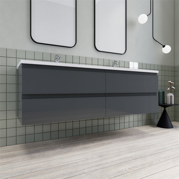 Magpie Floating Vanity in High Gloss Gray (24-84 inches)