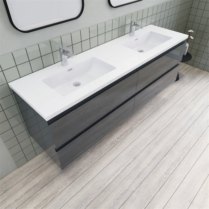 Magpie Floating Vanity in High Gloss Gray (24-84 inches)