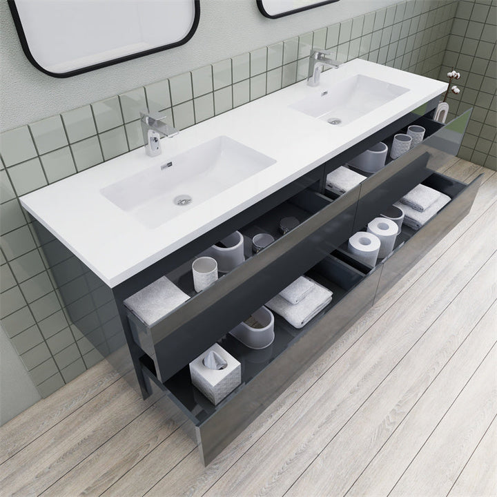 Magpie Floating Vanity in High Gloss Gray (24-84 inches)