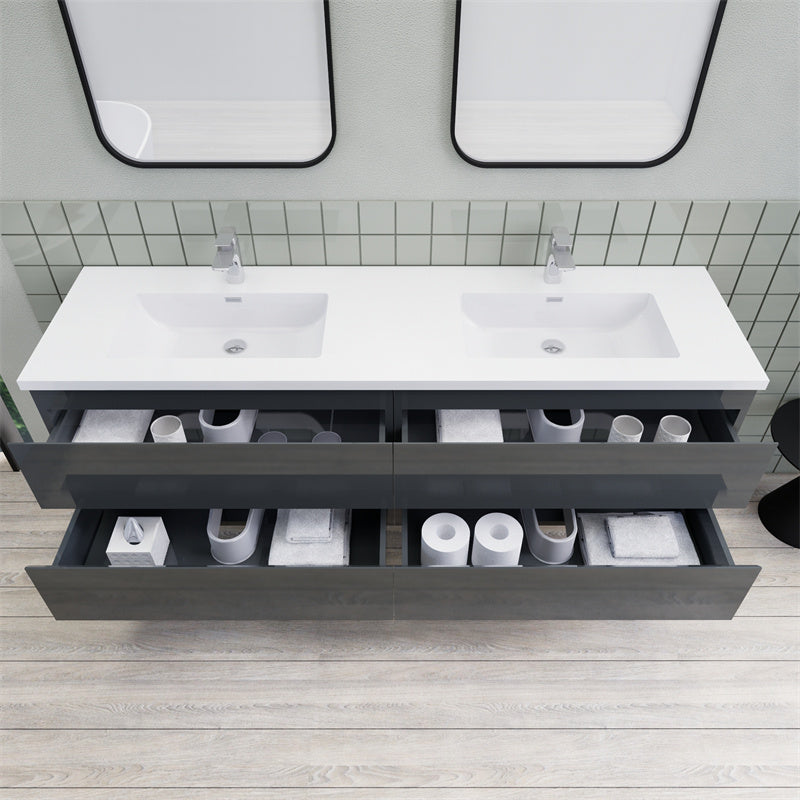 Magpie Floating Vanity in High Gloss Gray (24-84 inches)