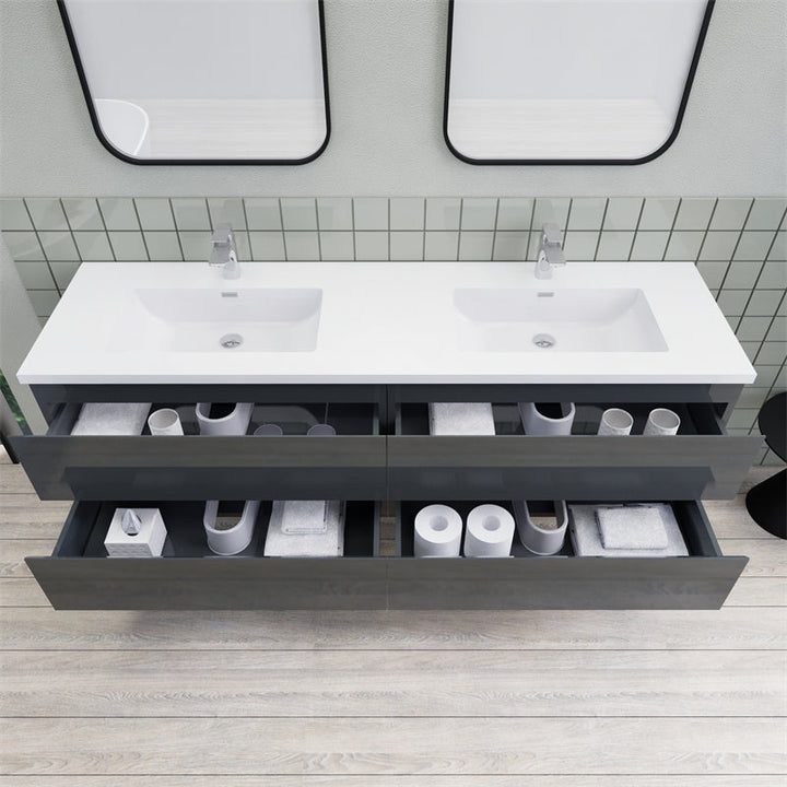Magpie Floating Vanity in High Gloss Gray (24-84 inches)