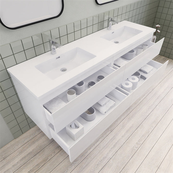 Magpie Floating Vanity in High Gloss White (24-84 inches)